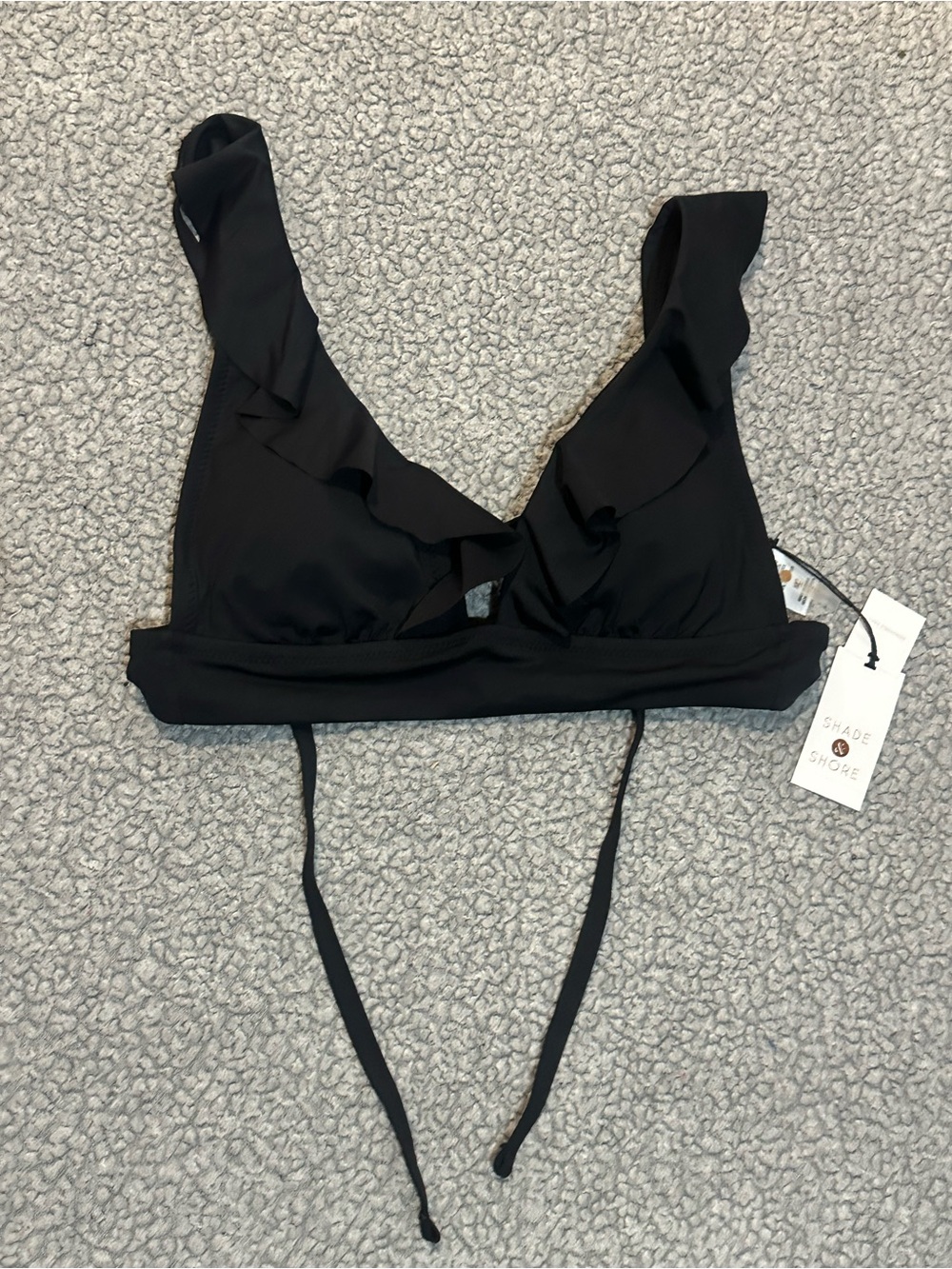 Shade & Shore Black Ruffle Bikini Top Size M NWT